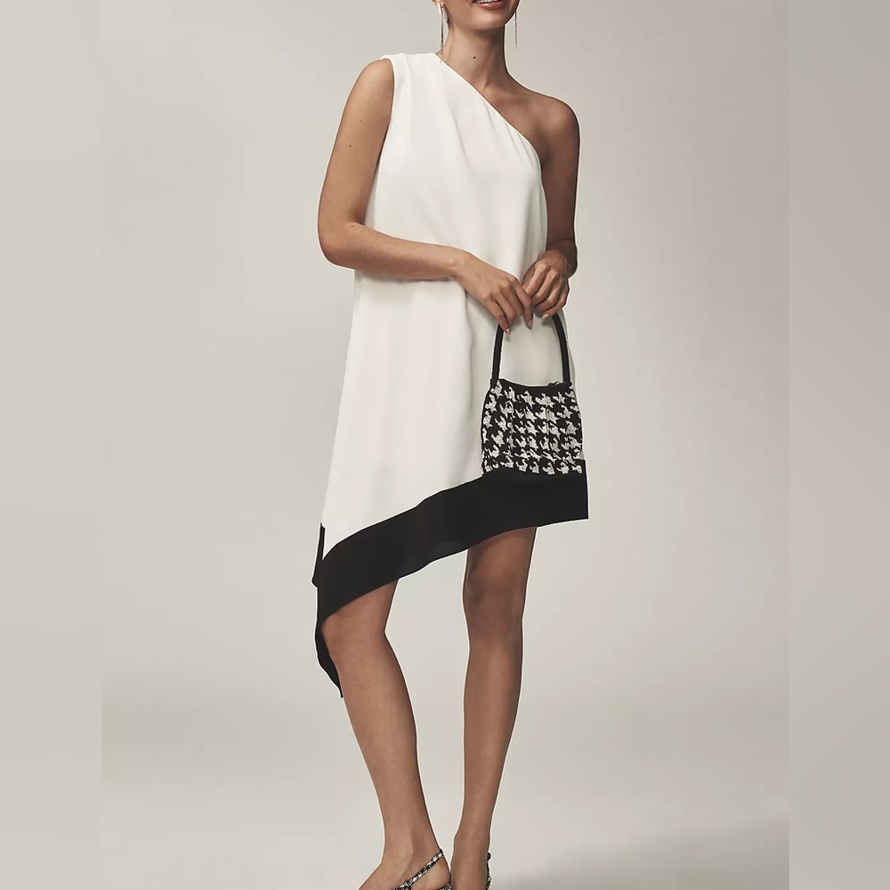 Endless Rose Asymmetric One-Shoulder Dress in White and Black